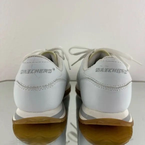 SKECHERS Vintage Y2K 2000s White Leather Rhinestone Stripe Casual Track Sneakers