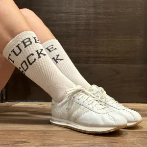 SKECHERS Vintage Y2K 2000s White Leather Rhinestone Stripe Casual Track Sneakers