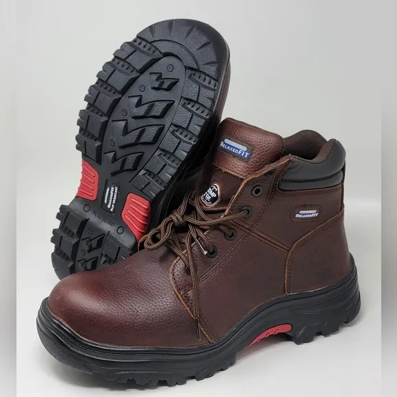 Skechers Work Boots Comp Toe 77067W Men's Size 12 Brown Slip Resistant New