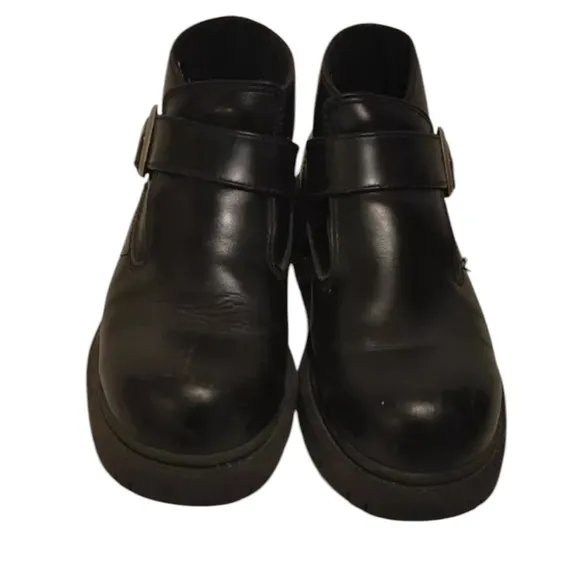 Sketchers Men’s Black Leather Ankle Boots Silver Buckle Adjustable Strap Size 13