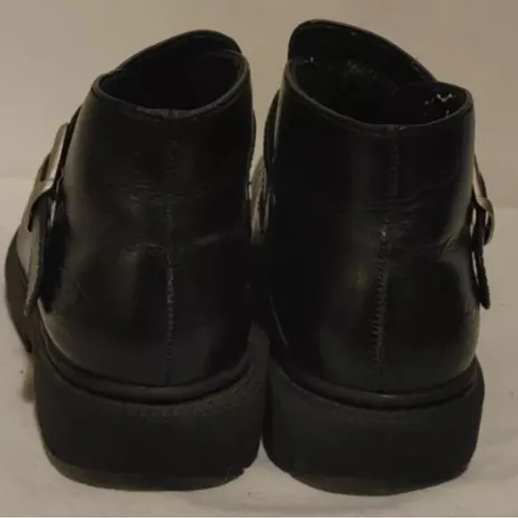 Sketchers Men’s Black Leather Ankle Boots Silver Buckle Adjustable Strap Size 13