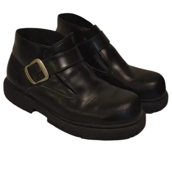 Sketchers Men’s Black Leather Ankle Boots Silver Buckle Adjustable Strap Size 13