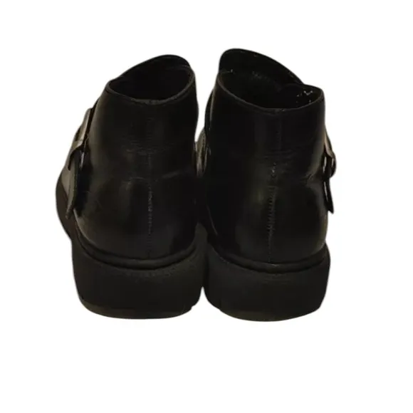 Sketchers Men’s Black Leather Ankle Boots Silver Buckle Adjustable Strap Size 13