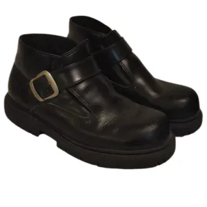 Sketchers Men’s Black Leather Ankle Boots Silver Buckle Adjustable Strap Size 13