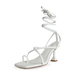 SMASH SHOES Womens White Mona Square Toe Sculpted Heel Heeled Sandal 14