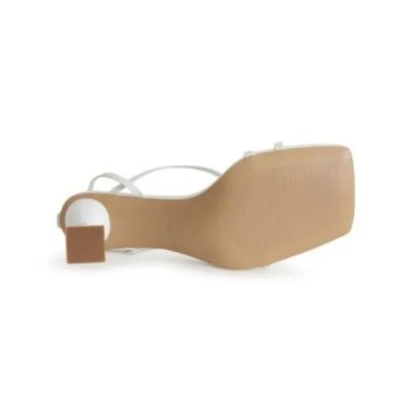 SMASH SHOES Womens White Mona Square Toe Sculpted Heel Heeled Sandal 14