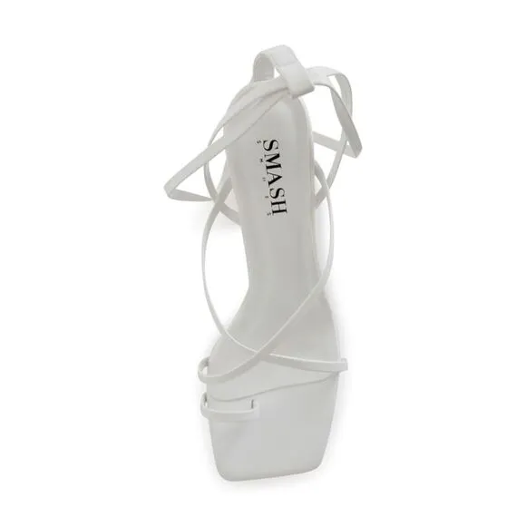 SMASH SHOES Womens White Mona Square Toe Sculpted Heel Heeled Sandal 14