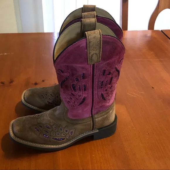 Smoked mountain boots | Western boots |  Durable leather |  Brown/pink | girl