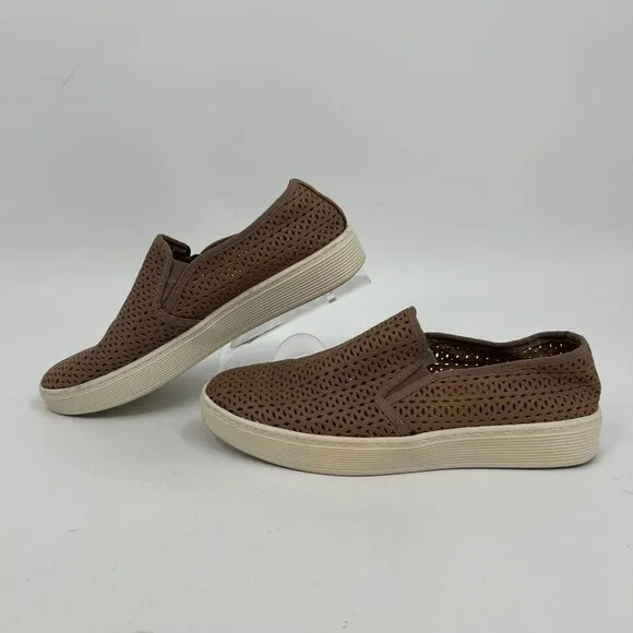 Sofft Brown Laser Cut Leather Slip-On Sneakers | Size 10