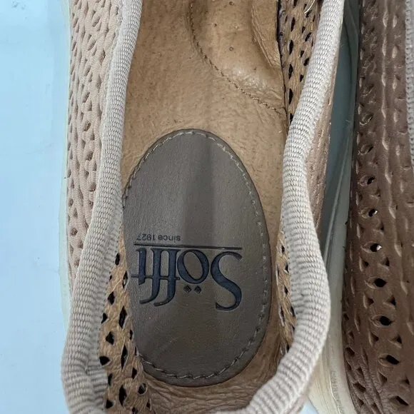Sofft Brown Laser Cut Leather Slip-On Sneakers | Size 10