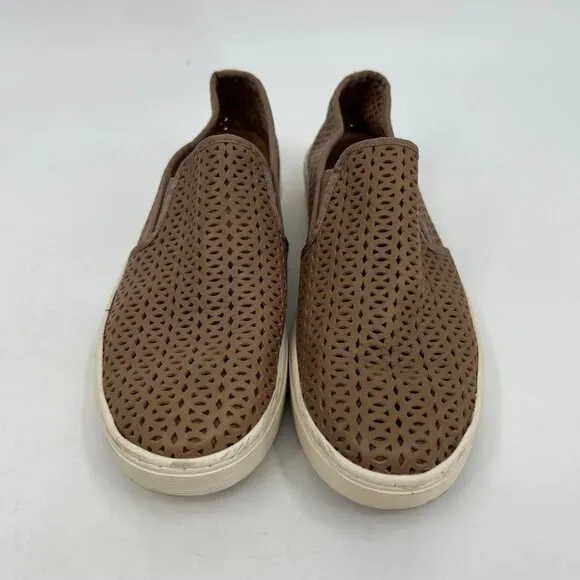 Sofft Brown Laser Cut Leather Slip-On Sneakers | Size 10