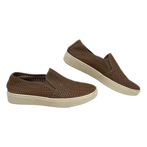 Sofft Brown Laser Cut Leather Slip-On Sneakers | Size 10