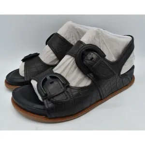 Sofft Womens Size 8.5 Adalia Croc Embossed Black Suede Leather Sandals Shoes