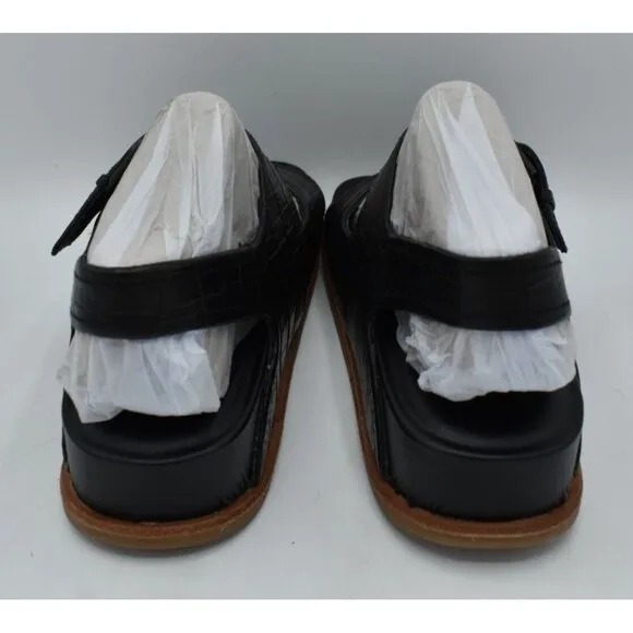 Sofft Womens Size 8.5 Adalia Croc Embossed Black Suede Leather Sandals Shoes