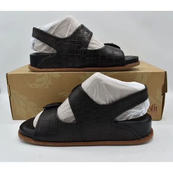 Sofft Womens Size 8.5 Adalia Croc Embossed Black Suede Leather Sandals Shoes