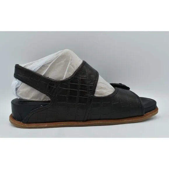 Sofft Womens Size 8.5 Adalia Croc Embossed Black Suede Leather Sandals Shoes
