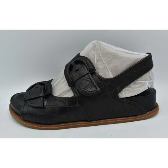 Sofft Womens Size 8.5 Adalia Croc Embossed Black Suede Leather Sandals Shoes