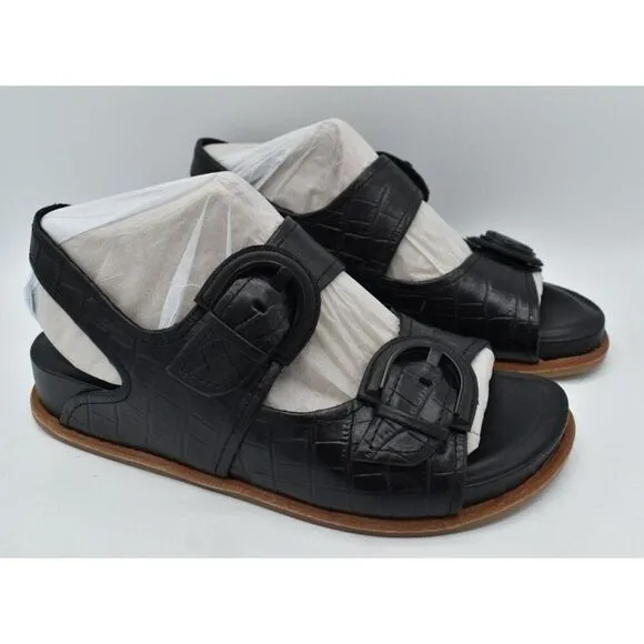 Sofft Womens Size 7 Adalia Croc Embossed Black Suede Leather Sandals Shoes