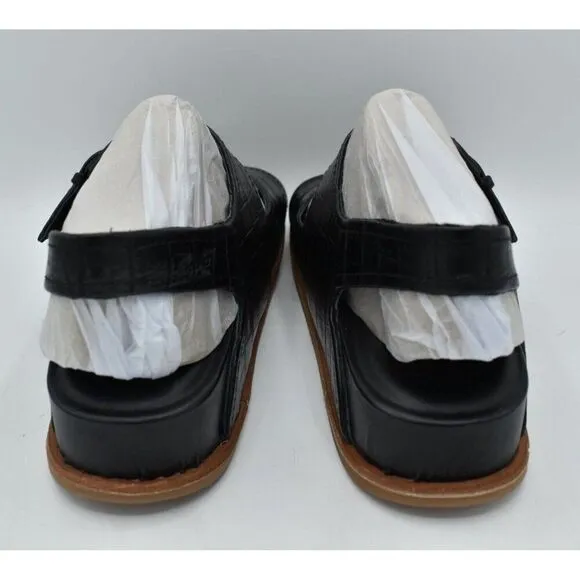 Sofft Womens Size 7 Adalia Croc Embossed Black Suede Leather Sandals Shoes