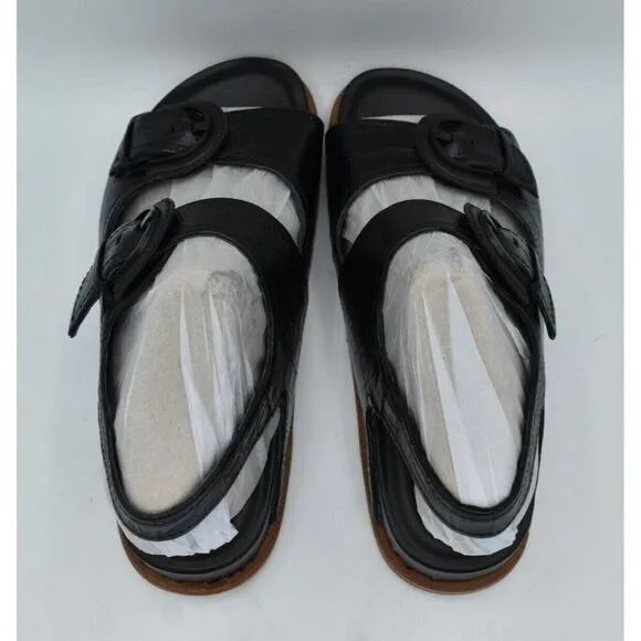 Sofft Womens Size 7 Adalia Croc Embossed Black Suede Leather Sandals Shoes