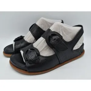 Sofft Womens Size 7 Adalia Croc Embossed Black Suede Leather Sandals Shoes