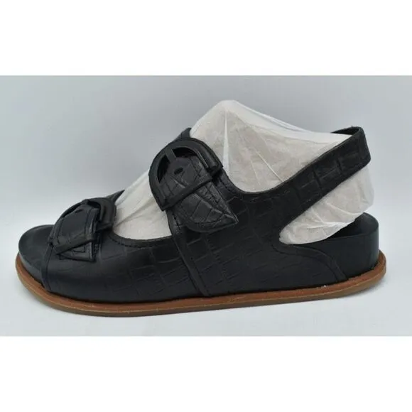 Sofft Womens Size 7 Adalia Croc Embossed Black Suede Leather Sandals Shoes