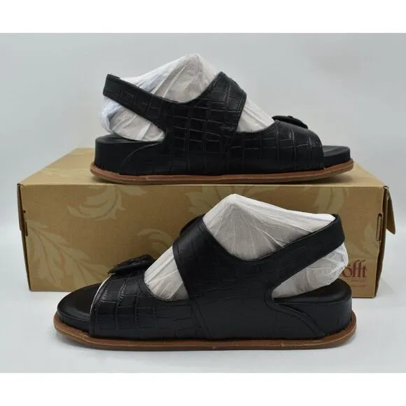 Sofft Womens Size 7 Adalia Croc Embossed Black Suede Leather Sandals Shoes
