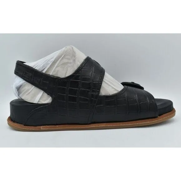 Sofft Womens Size 7 Adalia Croc Embossed Black Suede Leather Sandals Shoes