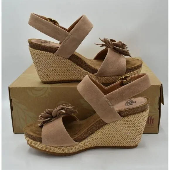 Sofft Womens Size 8 Cali Rose Taupe Suede Wedge Sandals Shoes