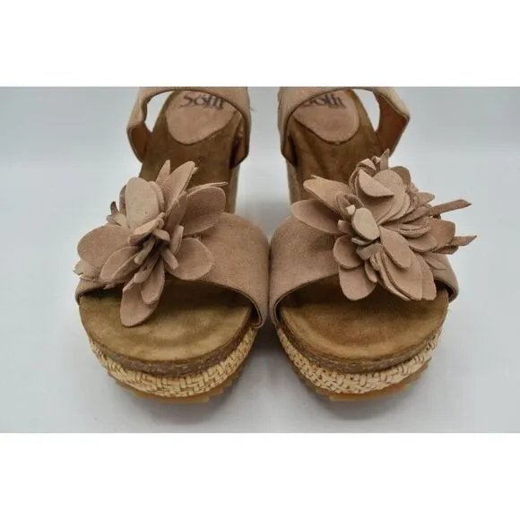 Sofft Womens Size 8 Cali Rose Taupe Suede Wedge Sandals Shoes