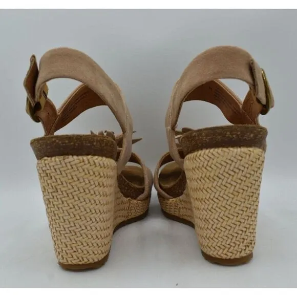 Sofft Womens Size 8 Cali Rose Taupe Suede Wedge Sandals Shoes