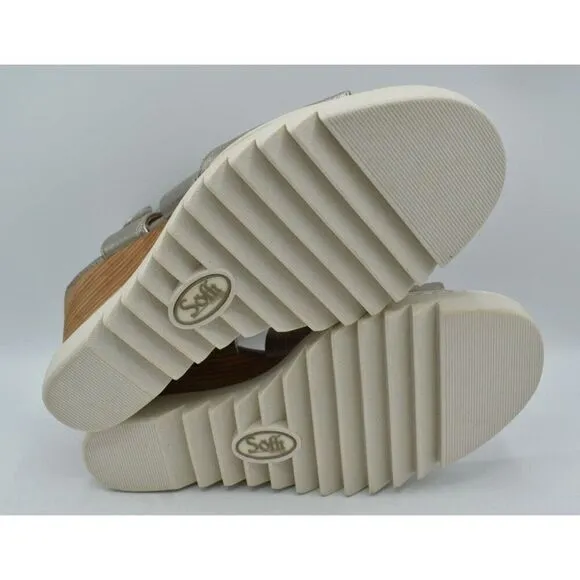 Sofft Womens Size 9 Uxley Grey Gold Metallic Leather Wedge Sandals Shoes