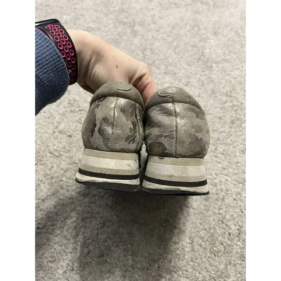 Softwaves Cadie In Kaki Metallic Slip-on Platform Sneaker, Sz 38 7.5
