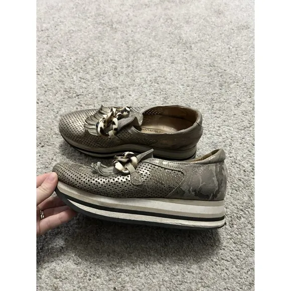 Softwaves Cadie In Kaki Metallic Slip-on Platform Sneaker, Sz 38 7.5
