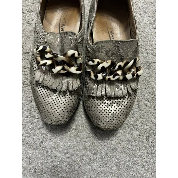 Softwaves Cadie In Kaki Metallic Slip-on Platform Sneaker, Sz 38 7.5