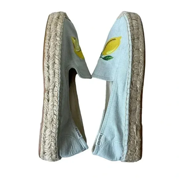 Soludos Lemons Smoking Slippers Chambrey Novelty Print ESPADRILLES SZ 8.5