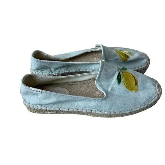 Soludos Lemons Smoking Slippers Chambrey Novelty Print ESPADRILLES SZ 8.5