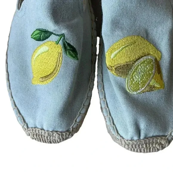 Soludos Lemons Smoking Slippers Chambrey Novelty Print ESPADRILLES SZ 8.5