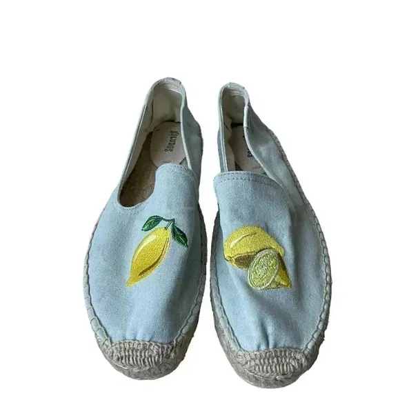 Soludos Lemons Smoking Slippers Chambrey Novelty Print ESPADRILLES SZ 8.5