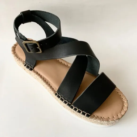 Soludos Olympia Black Leather Platform Espadrille Sandals Anthropologie 8