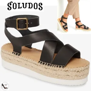Soludos Olympia Black Leather Platform Espadrille Sandals Anthropologie 8