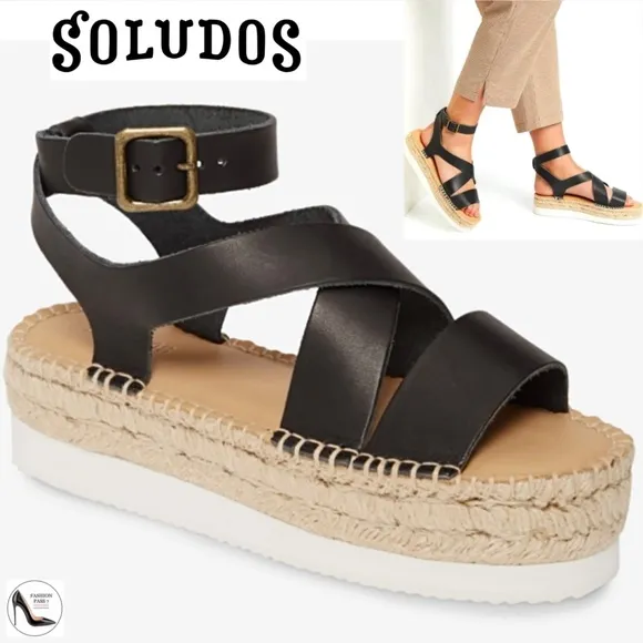Soludos Olympia Black Leather Platform Espadrille Sandals Anthropologie 8