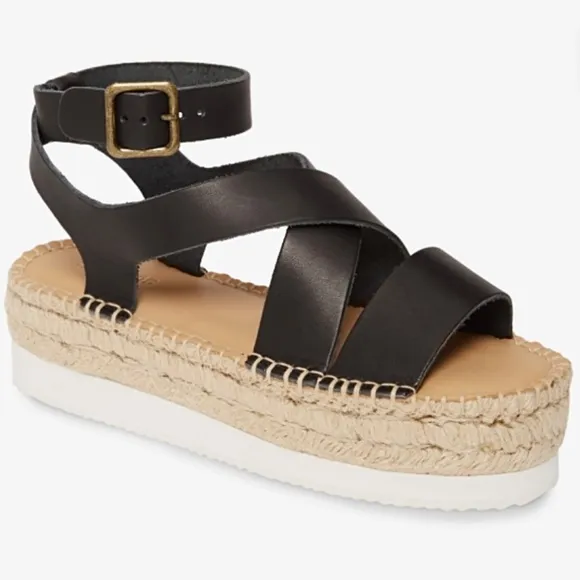 Soludos Olympia Black Leather Platform Espadrille Sandals Anthropologie 8