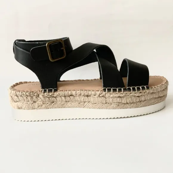 Soludos Olympia Black Leather Platform Espadrille Sandals Anthropologie 8
