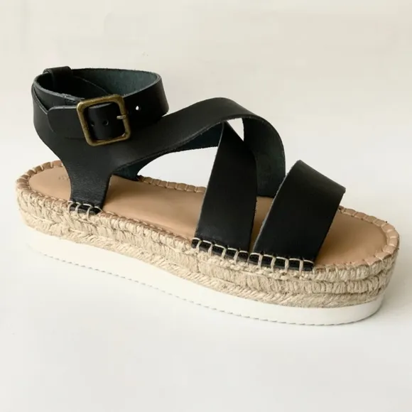 Soludos Olympia Black Leather Platform Espadrille Sandals Anthropologie 8