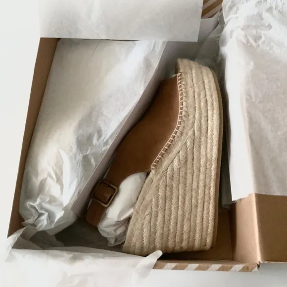 Soludos Sevilla Walnut Tan Suede Espadrille Platform Wedge Slingback Sandals 9