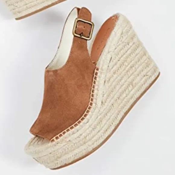 Soludos Sevilla Walnut Tan Suede Espadrille Platform Wedge Slingback Sandals 9