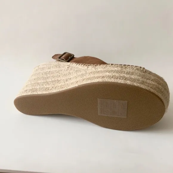 Soludos Sevilla Walnut Tan Suede Espadrille Platform Wedge Slingback Sandals 9