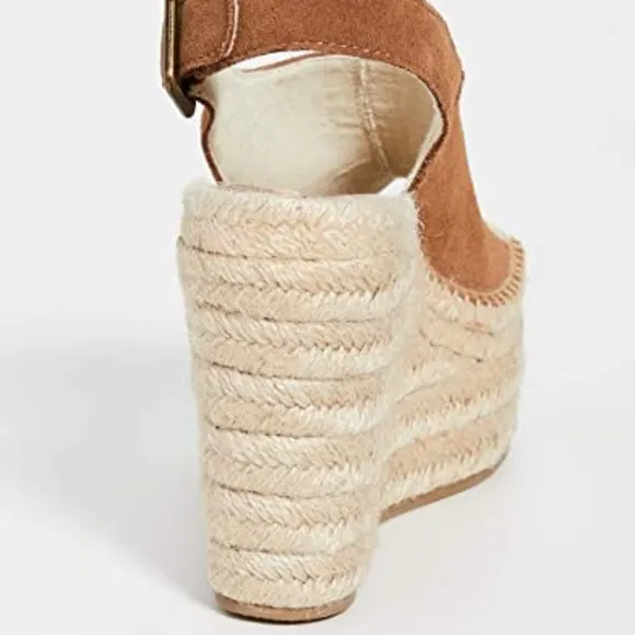 Soludos Sevilla Walnut Tan Suede Espadrille Platform Wedge Slingback Sandals 9