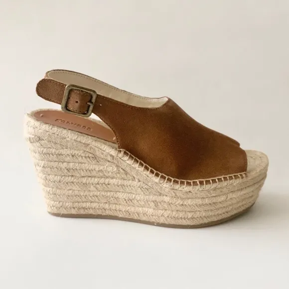 Soludos Sevilla Walnut Tan Suede Espadrille Platform Wedge Slingback Sandals 9